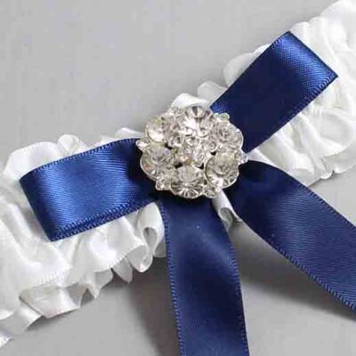 White and Navy Blue Satin Wedding Garter / White Wedding Garters / Wedding Garter / Custom Wedding Garter / Bridal Garter / Prom Garter / Linda Joyce Couture / Personalized Garter / Personalized Wedding Garter / Personalized Prom Garter