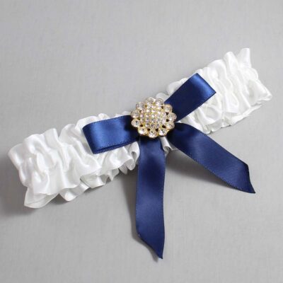 White and Navy Blue Satin Wedding Garter / White Wedding Garters / Wedding Garter / Custom Wedding Garter / Bridal Garter / Prom Garter / Linda Joyce Couture / Personalized Garter / Personalized Wedding Garter / Personalized Prom Garter