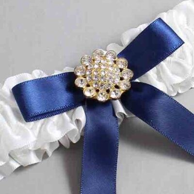 White and Navy Blue Satin Wedding Garter / White Wedding Garters / Wedding Garter / Custom Wedding Garter / Bridal Garter / Prom Garter / Linda Joyce Couture / Personalized Garter / Personalized Wedding Garter / Personalized Prom Garter