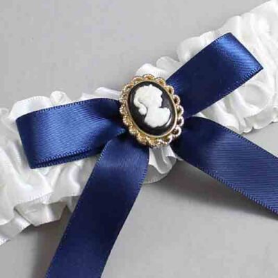 White and Navy Blue Satin Wedding Garter / White Wedding Garters / Wedding Garter / Custom Wedding Garter / Bridal Garter / Prom Garter / Linda Joyce Couture / Personalized Garter / Personalized Wedding Garter / Personalized Prom Garter