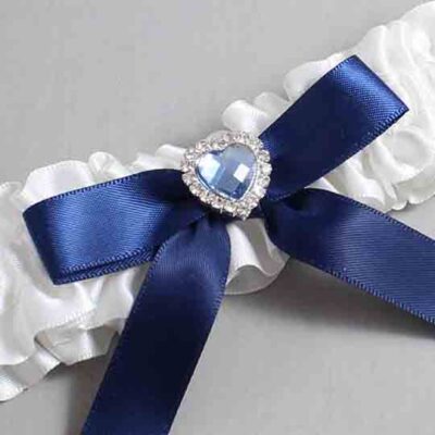 White and Navy Blue Satin Wedding Garter / White Wedding Garters / Wedding Garter / Custom Wedding Garter / Bridal Garter / Prom Garter / Linda Joyce Couture / Personalized Garter / Personalized Wedding Garter / Personalized Prom Garter