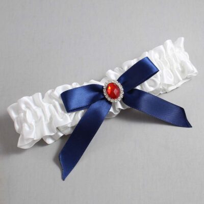 White and Navy Blue Satin Wedding Garter / White Wedding Garters / Wedding Garter / Custom Wedding Garter / Bridal Garter / Prom Garter / Linda Joyce Couture / Personalized Garter / Personalized Wedding Garter / Personalized Prom Garter