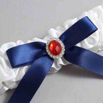White and Navy Blue Satin Wedding Garter / White Wedding Garters / Wedding Garter / Custom Wedding Garter / Bridal Garter / Prom Garter / Linda Joyce Couture / Personalized Garter / Personalized Wedding Garter / Personalized Prom Garter