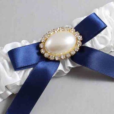 White and Navy Blue Satin Wedding Garter / White Wedding Garters / Wedding Garter / Custom Wedding Garter / Bridal Garter / Prom Garter / Linda Joyce Couture / Personalized Garter / Personalized Wedding Garter / Personalized Prom Garter