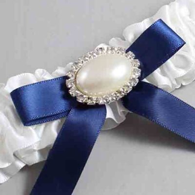 White and Navy Blue Satin Wedding Garter / White Wedding Garters / Wedding Garter / Custom Wedding Garter / Bridal Garter / Prom Garter / Linda Joyce Couture / Personalized Garter / Personalized Wedding Garter / Personalized Prom Garter