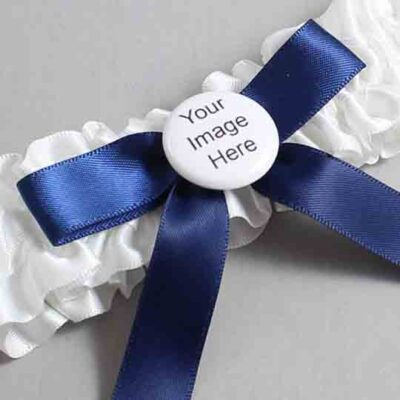 White and Navy Blue Satin Wedding Garter / White Wedding Garters / Wedding Garter / Custom Wedding Garter / Bridal Garter / Prom Garter / Linda Joyce Couture / Personalized Garter / Personalized Wedding Garter / Personalized Prom Garter