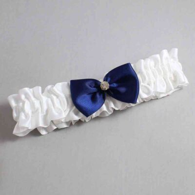White and Navy Blue Satin Wedding Garter / White Wedding Garters / Wedding Garter / Custom Wedding Garter / Bridal Garter / Prom Garter / Linda Joyce Couture / Personalized Garter / Personalized Wedding Garter / Personalized Prom Garter