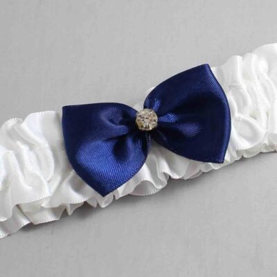 White and Navy Blue Satin Wedding Garter / White Wedding Garters / Wedding Garter / Custom Wedding Garter / Bridal Garter / Prom Garter / Linda Joyce Couture / Personalized Garter / Personalized Wedding Garter / Personalized Prom Garter