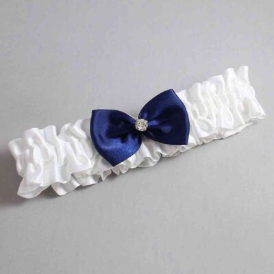 White and Navy Blue Satin Wedding Garter / White Wedding Garters / Wedding Garter / Custom Wedding Garter / Bridal Garter / Prom Garter / Linda Joyce Couture / Personalized Garter / Personalized Wedding Garter / Personalized Prom Garter
