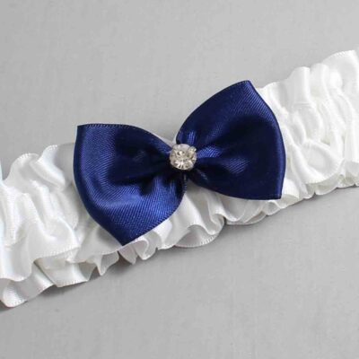 White and Navy Blue Satin Wedding Garter / White Wedding Garters / Wedding Garter / Custom Wedding Garter / Bridal Garter / Prom Garter / Linda Joyce Couture / Personalized Garter / Personalized Wedding Garter / Personalized Prom Garter