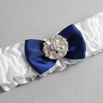 White and Navy Blue Satin Wedding Garter / White Wedding Garters / Wedding Garter / Custom Wedding Garter / Bridal Garter / Prom Garter / Linda Joyce Couture / Personalized Garter / Personalized Wedding Garter / Personalized Prom Garter