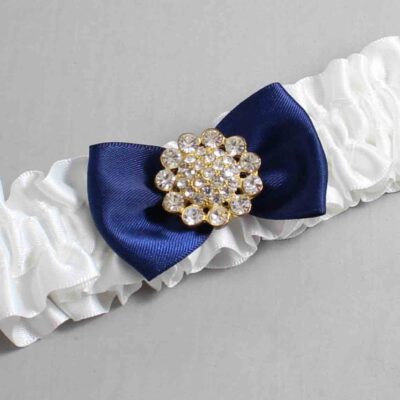 White and Navy Blue Satin Wedding Garter / White Wedding Garters / Wedding Garter / Custom Wedding Garter / Bridal Garter / Prom Garter / Linda Joyce Couture / Personalized Garter / Personalized Wedding Garter / Personalized Prom Garter