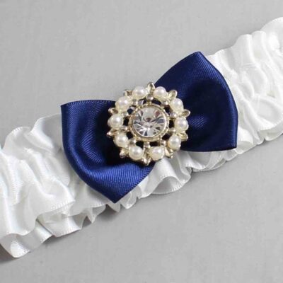 White and Navy Blue Satin Wedding Garter / White Wedding Garters / Wedding Garter / Custom Wedding Garter / Bridal Garter / Prom Garter / Linda Joyce Couture / Personalized Garter / Personalized Wedding Garter / Personalized Prom Garter