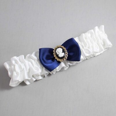 White and Navy Blue Satin Wedding Garter / White Wedding Garters / Wedding Garter / Custom Wedding Garter / Bridal Garter / Prom Garter / Linda Joyce Couture / Personalized Garter / Personalized Wedding Garter / Personalized Prom Garter