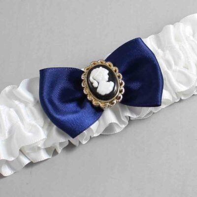 White and Navy Blue Satin Wedding Garter / White Wedding Garters / Wedding Garter / Custom Wedding Garter / Bridal Garter / Prom Garter / Linda Joyce Couture / Personalized Garter / Personalized Wedding Garter / Personalized Prom Garter