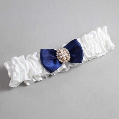 White and Navy Blue Satin Wedding Garter / White Wedding Garters / Wedding Garter / Custom Wedding Garter / Bridal Garter / Prom Garter / Linda Joyce Couture / Personalized Garter / Personalized Wedding Garter / Personalized Prom Garter