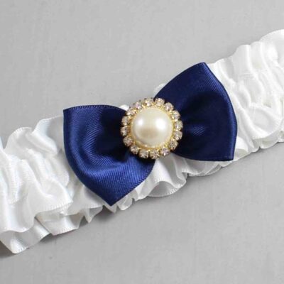 White and Navy Blue Satin Wedding Garter / White Wedding Garters / Wedding Garter / Custom Wedding Garter / Bridal Garter / Prom Garter / Linda Joyce Couture / Personalized Garter / Personalized Wedding Garter / Personalized Prom Garter