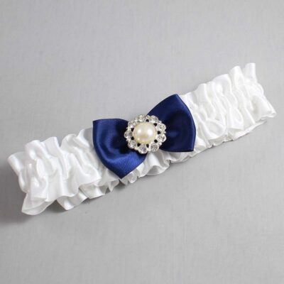 White and Navy Blue Satin Wedding Garter / White Wedding Garters / Wedding Garter / Custom Wedding Garter / Bridal Garter / Prom Garter / Linda Joyce Couture / Personalized Garter / Personalized Wedding Garter / Personalized Prom Garter