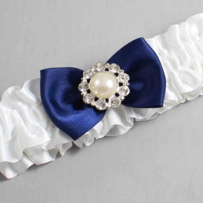 White and Navy Blue Satin Wedding Garter / White Wedding Garters / Wedding Garter / Custom Wedding Garter / Bridal Garter / Prom Garter / Linda Joyce Couture / Personalized Garter / Personalized Wedding Garter / Personalized Prom Garter