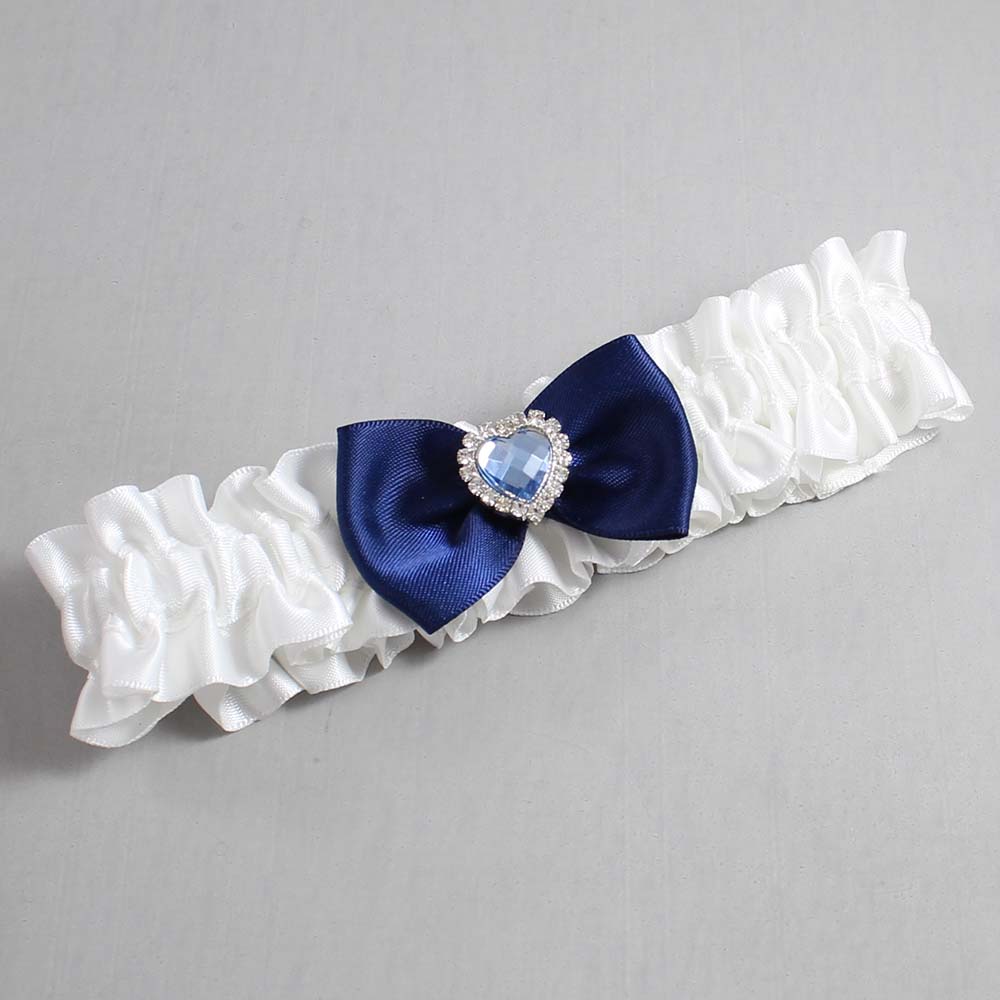 White and Navy Blue Satin Wedding Garter / White Wedding Garters / Wedding Garter / Custom Wedding Garter / Bridal Garter / Prom Garter / Linda Joyce Couture / Personalized Garter / Personalized Wedding Garter / Personalized Prom Garter