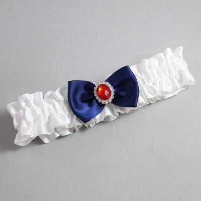 White and Navy Blue Satin Wedding Garter / White Wedding Garters / Wedding Garter / Custom Wedding Garter / Bridal Garter / Prom Garter / Linda Joyce Couture / Personalized Garter / Personalized Wedding Garter / Personalized Prom Garter