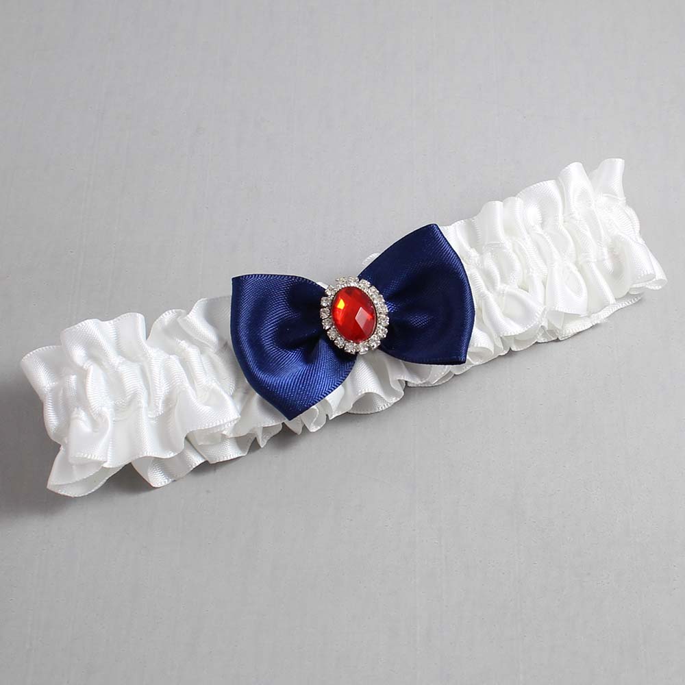 White and Navy Blue Satin Wedding Garter / White Wedding Garters / Wedding Garter / Custom Wedding Garter / Bridal Garter / Prom Garter / Linda Joyce Couture / Personalized Garter / Personalized Wedding Garter / Personalized Prom Garter