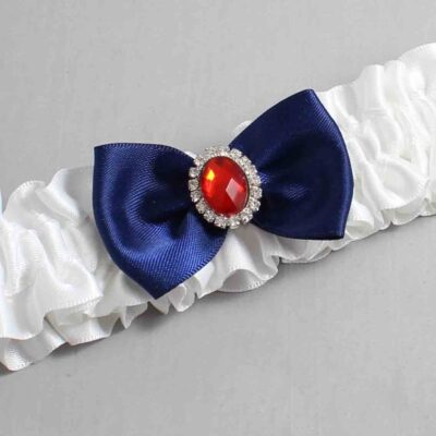 White and Navy Blue Satin Wedding Garter / White Wedding Garters / Wedding Garter / Custom Wedding Garter / Bridal Garter / Prom Garter / Linda Joyce Couture / Personalized Garter / Personalized Wedding Garter / Personalized Prom Garter