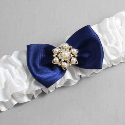 White and Navy Blue Satin Wedding Garter / White Wedding Garters / Wedding Garter / Custom Wedding Garter / Bridal Garter / Prom Garter / Linda Joyce Couture / Personalized Garter / Personalized Wedding Garter / Personalized Prom Garter