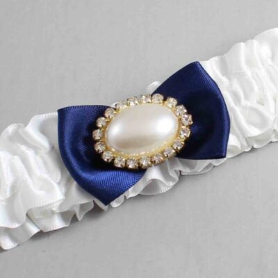 White and Navy Blue Satin Wedding Garter / White Wedding Garters / Wedding Garter / Custom Wedding Garter / Bridal Garter / Prom Garter / Linda Joyce Couture / Personalized Garter / Personalized Wedding Garter / Personalized Prom Garter