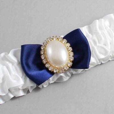 White and Navy Blue Satin Wedding Garter / White Wedding Garters / Wedding Garter / Custom Wedding Garter / Bridal Garter / Prom Garter / Linda Joyce Couture / Personalized Garter / Personalized Wedding Garter / Personalized Prom Garter