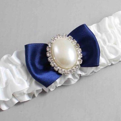 White and Navy Blue Satin Wedding Garter / White Wedding Garters / Wedding Garter / Custom Wedding Garter / Bridal Garter / Prom Garter / Linda Joyce Couture / Personalized Garter / Personalized Wedding Garter / Personalized Prom Garter