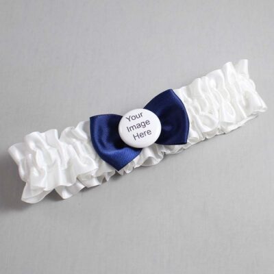 White and Navy Blue Satin Wedding Garter / White Wedding Garters / Wedding Garter / Custom Wedding Garter / Bridal Garter / Prom Garter / Linda Joyce Couture / Personalized Garter / Personalized Wedding Garter / Personalized Prom Garter