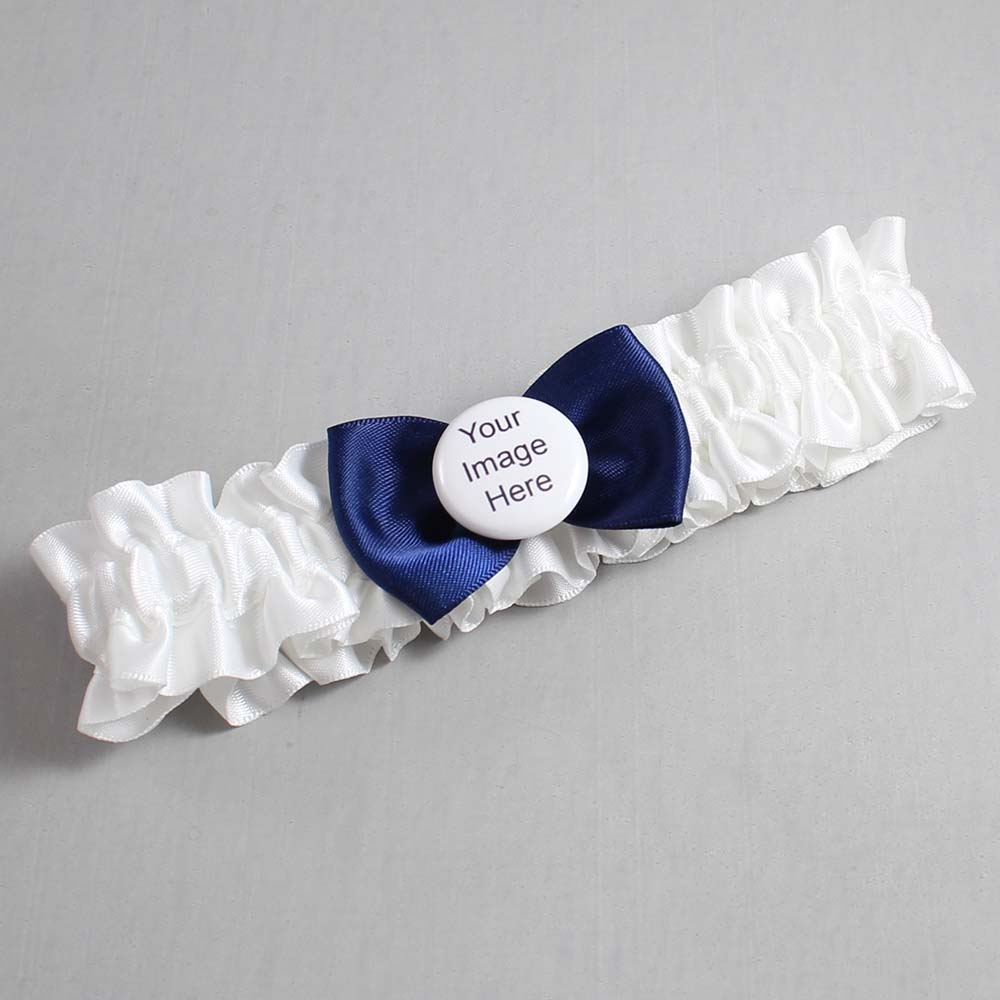 White and Navy Blue Satin Wedding Garter / White Wedding Garters / Wedding Garter / Custom Wedding Garter / Bridal Garter / Prom Garter / Linda Joyce Couture / Personalized Garter / Personalized Wedding Garter / Personalized Prom Garter