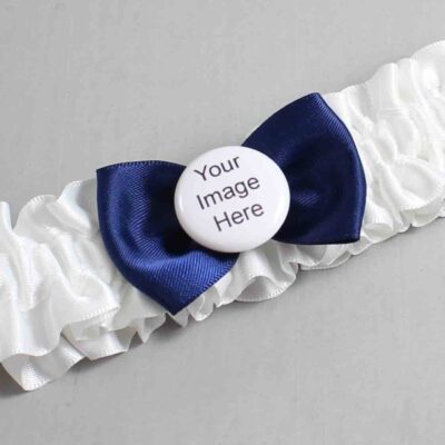 White and Navy Blue Satin Wedding Garter / White Wedding Garters / Wedding Garter / Custom Wedding Garter / Bridal Garter / Prom Garter / Linda Joyce Couture / Personalized Garter / Personalized Wedding Garter / Personalized Prom Garter