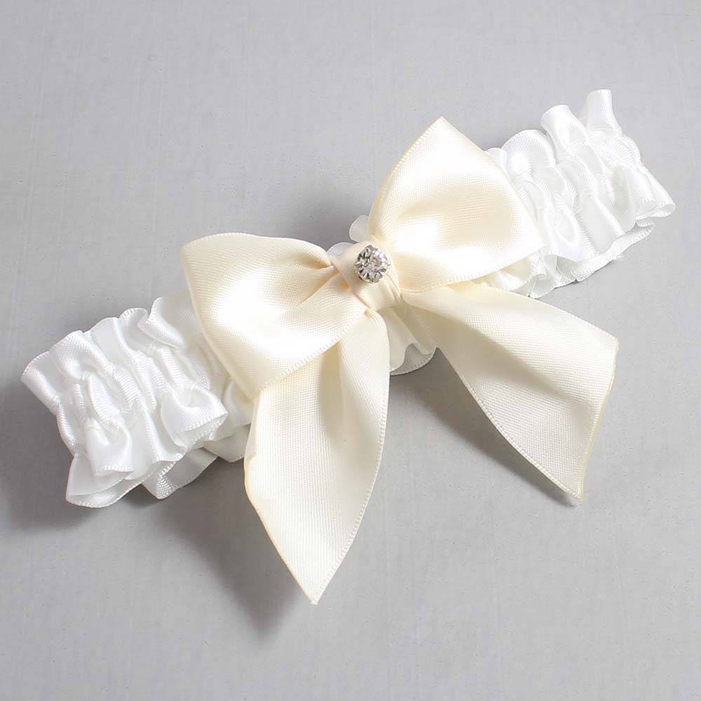 White and Ivory Satin Wedding Garter / White and Ivory Wedding Garters / Wedding Garter / Custom Wedding Garter / Bridal Garter / Prom Garter / Linda Joyce Couture / Personalized Garter / Personalized Wedding Garter / Personalized Prom Garter