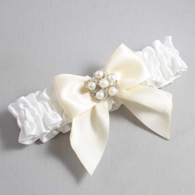 White and Ivory Satin Wedding Garter / White and Ivory Wedding Garters / Wedding Garter / Custom Wedding Garter / Bridal Garter / Prom Garter / Linda Joyce Couture / Personalized Garter / Personalized Wedding Garter / Personalized Prom Garter