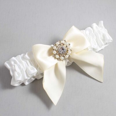 White and Ivory Satin Wedding Garter / White and Ivory Wedding Garters / Wedding Garter / Custom Wedding Garter / Bridal Garter / Prom Garter / Linda Joyce Couture / Personalized Garter / Personalized Wedding Garter / Personalized Prom Garter