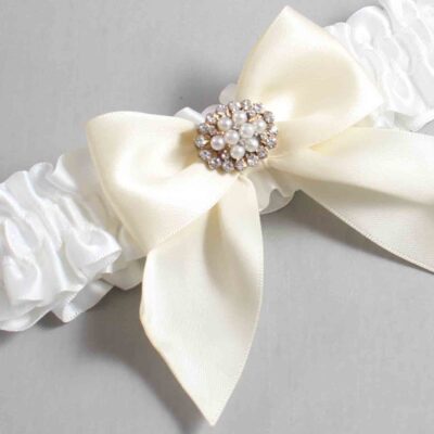 White and Ivory Satin Wedding Garter / White and Ivory Wedding Garters / Wedding Garter / Custom Wedding Garter / Bridal Garter / Prom Garter / Linda Joyce Couture / Personalized Garter / Personalized Wedding Garter / Personalized Prom Garter