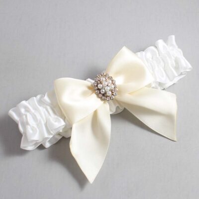White and Ivory Satin Wedding Garter / White and Ivory Wedding Garters / Wedding Garter / Custom Wedding Garter / Bridal Garter / Prom Garter / Linda Joyce Couture / Personalized Garter / Personalized Wedding Garter / Personalized Prom Garter