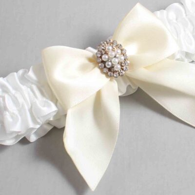 White and Ivory Satin Wedding Garter / White and Ivory Wedding Garters / Wedding Garter / Custom Wedding Garter / Bridal Garter / Prom Garter / Linda Joyce Couture / Personalized Garter / Personalized Wedding Garter / Personalized Prom Garter