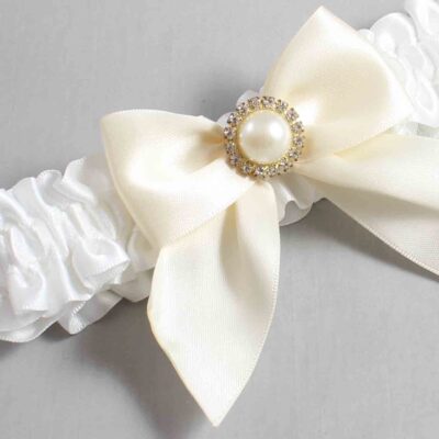 White and Ivory Satin Wedding Garter / White and Ivory Wedding Garters / Wedding Garter / Custom Wedding Garter / Bridal Garter / Prom Garter / Linda Joyce Couture / Personalized Garter / Personalized Wedding Garter / Personalized Prom Garter