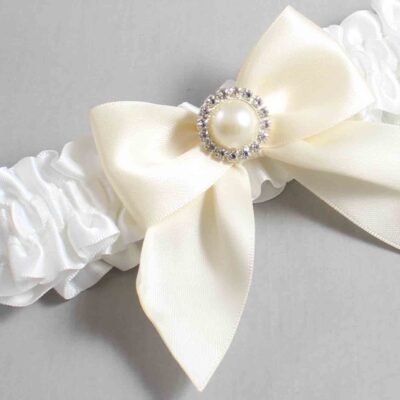 White and Ivory Satin Wedding Garter / White and Ivory Wedding Garters / Wedding Garter / Custom Wedding Garter / Bridal Garter / Prom Garter / Linda Joyce Couture / Personalized Garter / Personalized Wedding Garter / Personalized Prom Garter