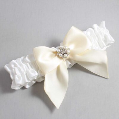 White and Ivory Satin Wedding Garter / White and Ivory Wedding Garters / Wedding Garter / Custom Wedding Garter / Bridal Garter / Prom Garter / Linda Joyce Couture / Personalized Garter / Personalized Wedding Garter / Personalized Prom Garter