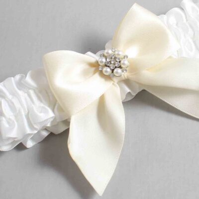 White and Ivory Satin Wedding Garter / White and Ivory Wedding Garters / Wedding Garter / Custom Wedding Garter / Bridal Garter / Prom Garter / Linda Joyce Couture / Personalized Garter / Personalized Wedding Garter / Personalized Prom Garter