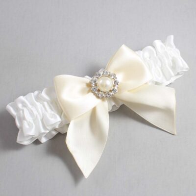 White and Ivory Satin Wedding Garter / White and Ivory Wedding Garters / Wedding Garter / Custom Wedding Garter / Bridal Garter / Prom Garter / Linda Joyce Couture / Personalized Garter / Personalized Wedding Garter / Personalized Prom Garter