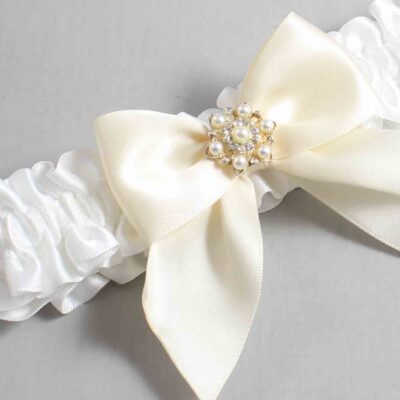 White and Ivory Satin Wedding Garter / White and Ivory Wedding Garters / Wedding Garter / Custom Wedding Garter / Bridal Garter / Prom Garter / Linda Joyce Couture / Personalized Garter / Personalized Wedding Garter / Personalized Prom Garter