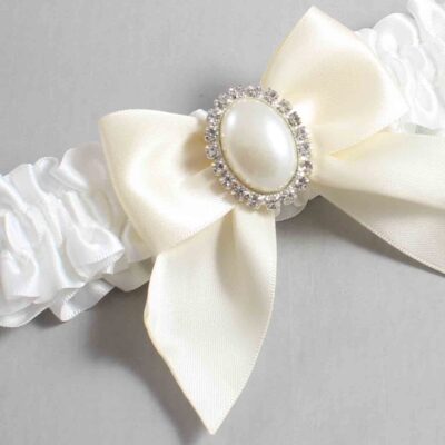 White and Ivory Satin Wedding Garter / White and Ivory Wedding Garters / Wedding Garter / Custom Wedding Garter / Bridal Garter / Prom Garter / Linda Joyce Couture / Personalized Garter / Personalized Wedding Garter / Personalized Prom Garter