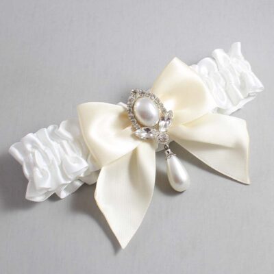 White and Ivory Satin Wedding Garter / White and Ivory Wedding Garters / Wedding Garter / Custom Wedding Garter / Bridal Garter / Prom Garter / Linda Joyce Couture / Personalized Garter / Personalized Wedding Garter / Personalized Prom Garter