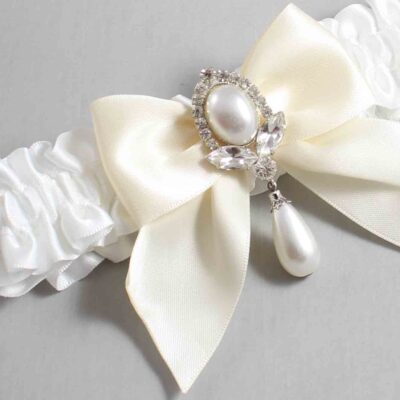 White and Ivory Satin Wedding Garter / White and Ivory Wedding Garters / Wedding Garter / Custom Wedding Garter / Bridal Garter / Prom Garter / Linda Joyce Couture / Personalized Garter / Personalized Wedding Garter / Personalized Prom Garter