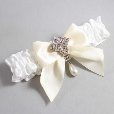 White and Ivory Satin Wedding Garter / White and Ivory Wedding Garters / Wedding Garter / Custom Wedding Garter / Bridal Garter / Prom Garter / Linda Joyce Couture / Personalized Garter / Personalized Wedding Garter / Personalized Prom Garter